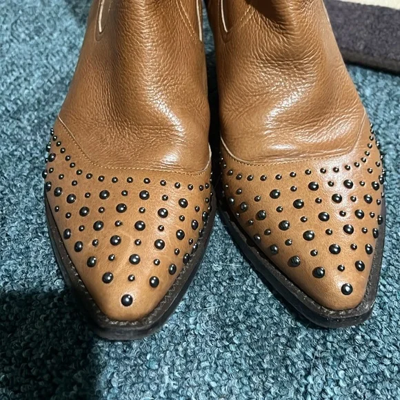 BOTKIER Women's Tammy Studded Western Boots 9.5 cognac tan line dance shoes - Picture 5 of 15